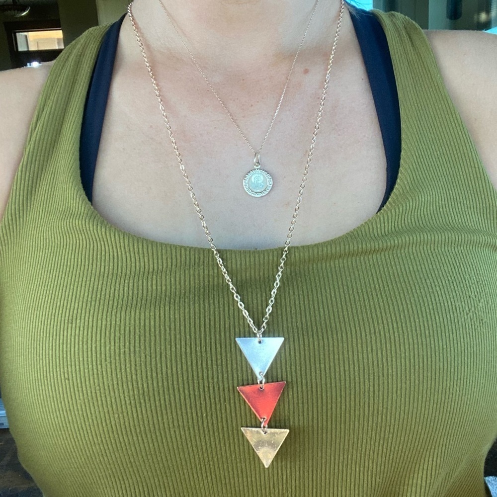 Long Gold Chain Necklace Triangle Geometric Style